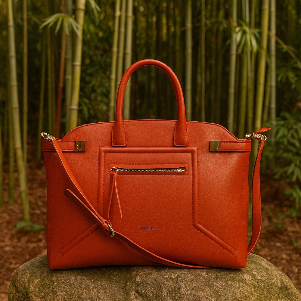 NEW Furla Alice Maple Orange Leather Top Handle Large Satchel/Shoulder Bag Strap
